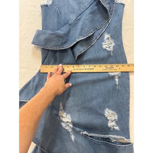 Jonathan Simkhai Asymmetric Ruffled Dress Womens 6 Distressed Indigo Denim - Picture 10 of 14